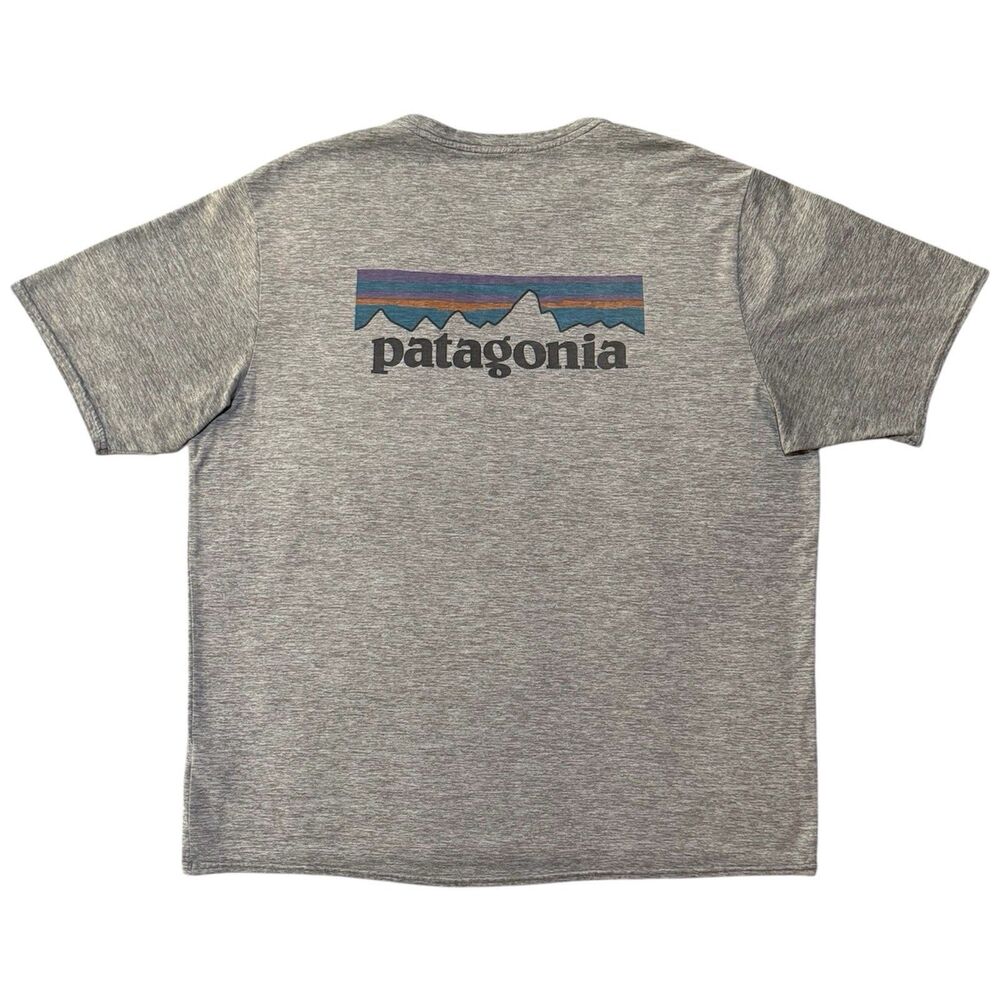 Patagonia Capilene Cool Daily Tee Shirt Size Large Grey Logo UPF 50 Heathered